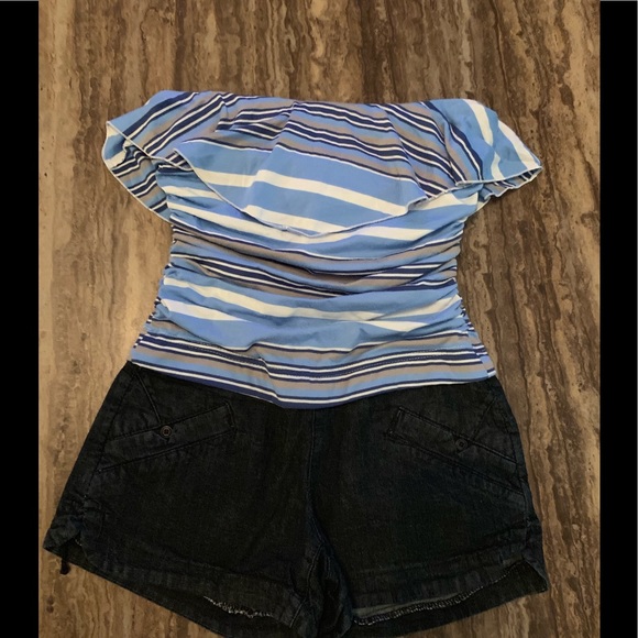 REWIND SHORTS Romper DENIM SPANDEX COTTON SZ S - Picture 1 of 7